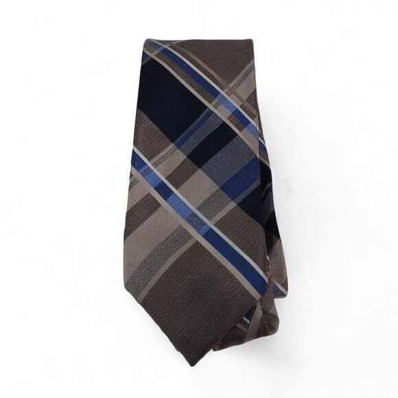 Michael Kors Sadies Plaid Neck Tie Khaki / Blue OS - Picture 1 of 6